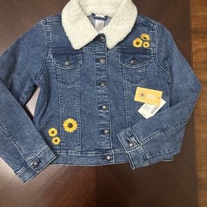 Girls Gymboree Denim Blue Jean Jacket Embroidered Flowers  Large Cute!